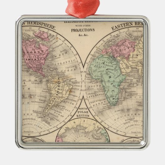 World Hemispheres Map door Mitchell Metalen Ornament (Voorkant)