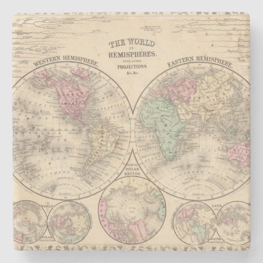 World Hemispheres Map door Mitchell Stenen Onderzetter (Voorkant)