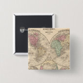World Hemispheres Map door Mitchell Vierkante Button 5,1 Cm (Voorkant /achterkant)