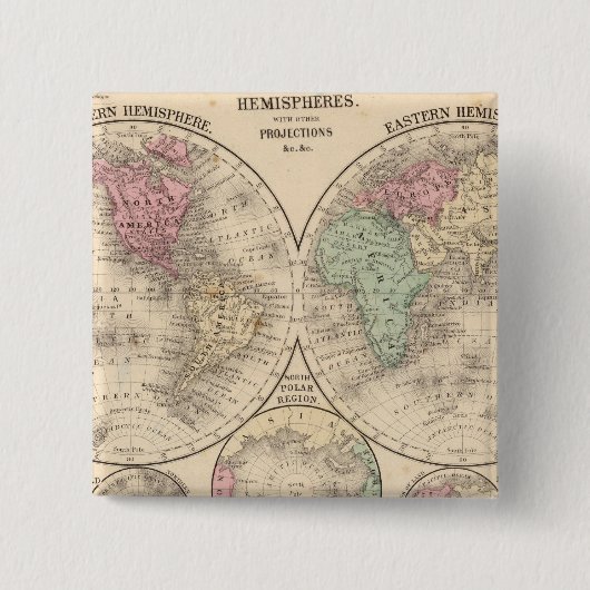 World Hemispheres Map door Mitchell Vierkante Button 5,1 Cm (Voorkant)