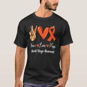 World Hunge Awareness Peace Love Hope Oranje Ribbo T-shirt