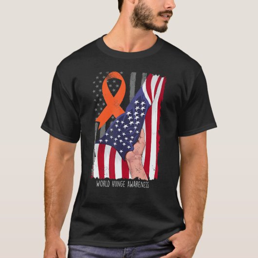 World Hunge Shirt Awareness American Flag Orange R (Voorkant)