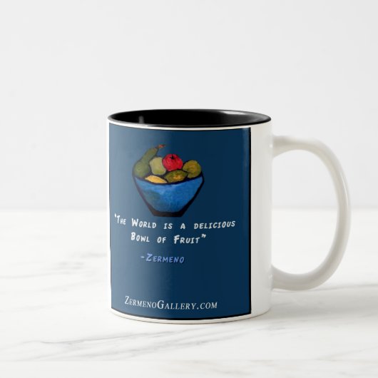 "World is a Bowl of Fruit" van Zermeno Tweekleurige Koffiemok (Rechts)