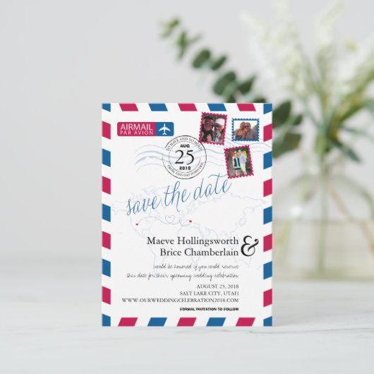 World Locations Airmail Bewaar de datum Aankondigingskaart (Staand voorkant)