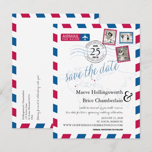 World Locations Airmail Bewaar de datum Aankondigingskaart (Voorkant / Achterkant)