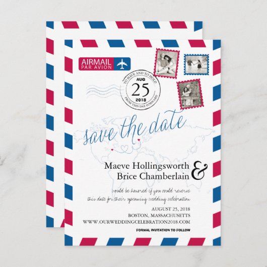 World Locations Airmail Bewaar de datum Aankondigingskaart (Voorkant / Achterkant)