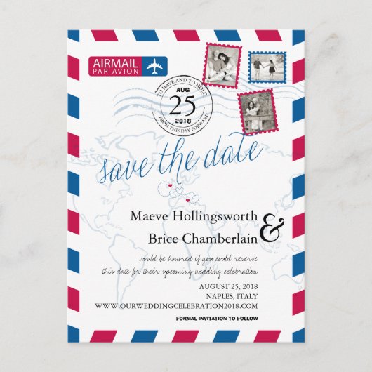 World Locations Airmail Bewaar de datum Aankondigingskaart (Voorkant)
