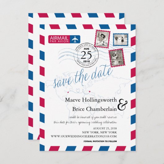 World Locations Airmail Bewaar de datum Aankondigingskaart (Voorkant / Achterkant)