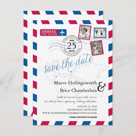 World Locations Airmail Bewaar de datum Aankondigingskaart (Voorkant / Achterkant)