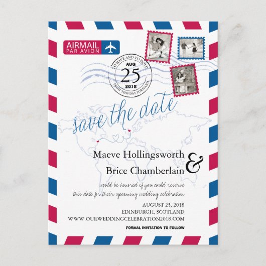 World Locations Airmail Bewaar de datum Aankondigingskaart (Voorkant)