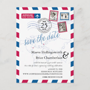 World Locations Airmail sparen de datum Aankondigingskaart