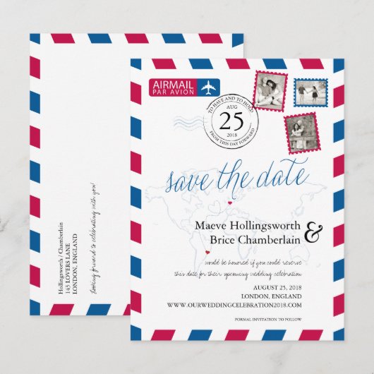 World Locations England Airmail Bewaar de datum Aankondigingskaart (Voorkant / Achterkant)