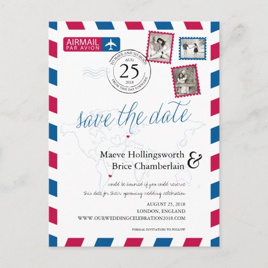 World Locations England Airmail Bewaar de datum Aankondigingskaart (Voorkant)