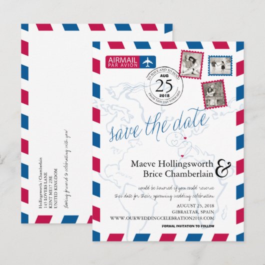World Locations UK-Gibraltar Airmail Bewaar de dat Aankondigingskaart (Voorkant / Achterkant)