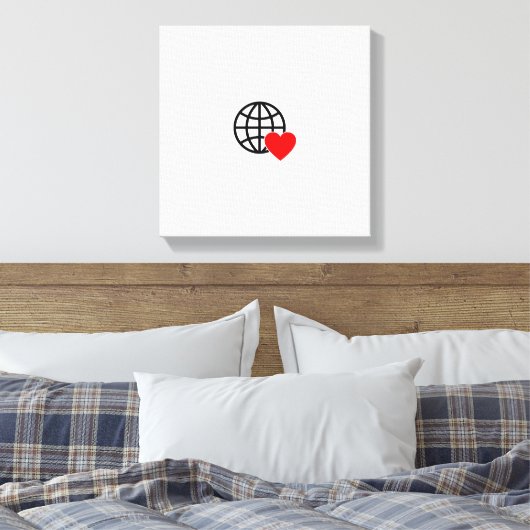 World Love Globe Icon | Heart Earth Summer Design Canvas Afdruk (Insitu (Slaapkamer))