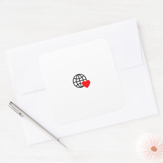 World Love Globe Icon | Heart Earth Summer Design Vierkante Sticker (Envelop)
