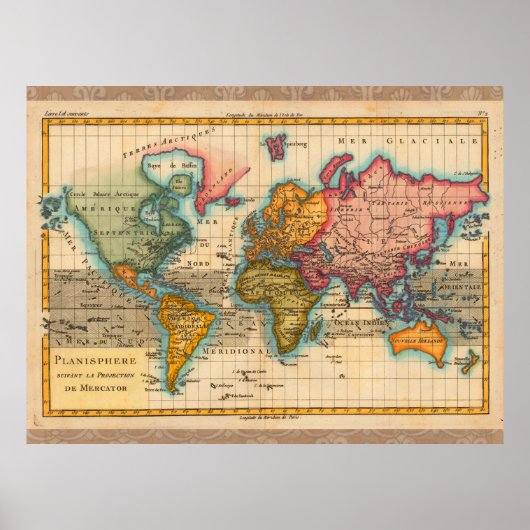 World Map 1700s Antique Poster (Voorkant)
