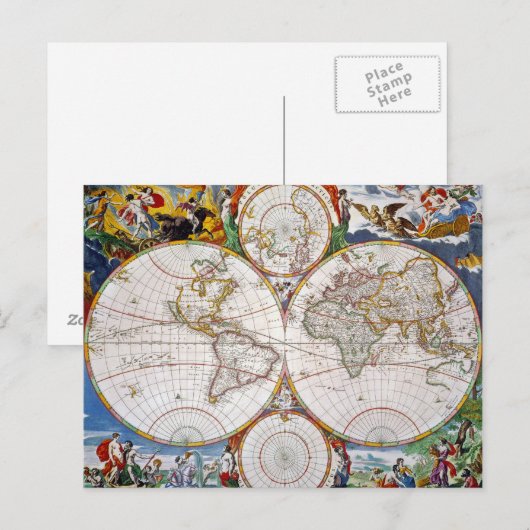 WORLD MAP, 17th CENTURY Briefkaart (Voorkant / Achterkant)