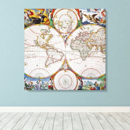 WORLD MAP, 17th CENTURY Canvas Afdruk (Insitu (Houten vloer))