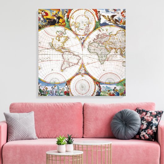 WORLD MAP, 17th CENTURY Canvas Afdruk (Insitu (Woonkamer))