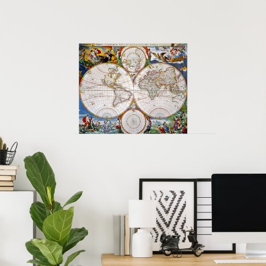 WORLD MAP, 17th CENTURY Poster (Thuiskantoor)