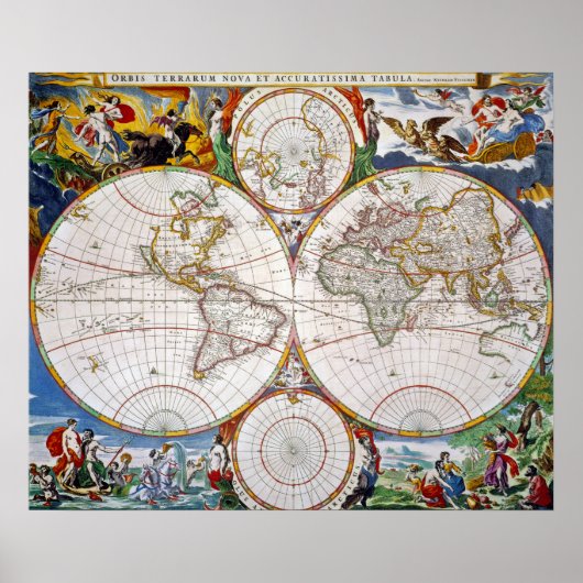 WORLD MAP, 17th CENTURY Poster (Voorkant)