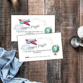 World Map Airplane Diaper Raffle Baby Shower Informatiekaartje