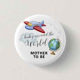 World Map Airplane Mother To Be Baby Shower Ronde Button 3,2 Cm
