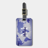 World Map Blue Artsy Monogram Name Gift Favor Bagagelabel (Voorkant verticaal)