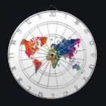 World map in watercolor dartbord<br><div class="desc">Watercolor world map with vibrant colors and a perfect finish</div>