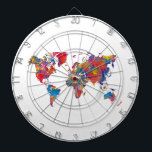 World map in watercolor dartbord<br><div class="desc">Watercolor world map with vibrant colors and a perfect finish</div>