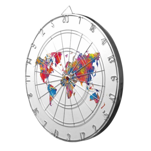 World map in watercolor dartbord (Voorkant Rechts)