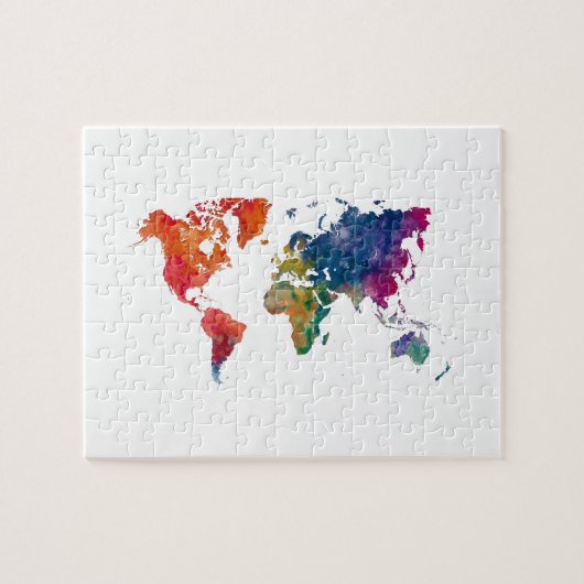 World map in watercolor legpuzzel (Horizontaal)