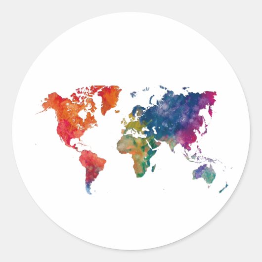 World map in watercolor ronde sticker (Voorkant)