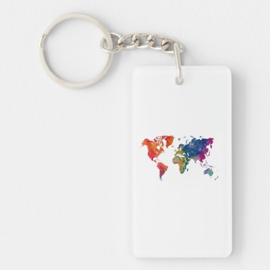 World map in watercolor sleutelhanger (Voorkant)