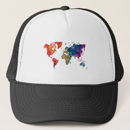 World map in watercolor trucker pet (Voorkant)