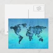 World Map | Neon Blue Stripes Briefkaart (Voorkant / Achterkant)