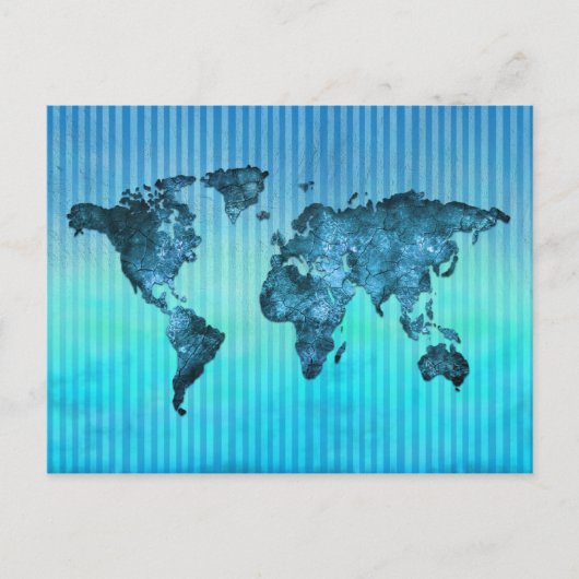 World Map | Neon Blue Stripes Briefkaart (Voorkant)