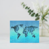 World Map | Neon Blue Stripes Briefkaart (Staand voorkant)