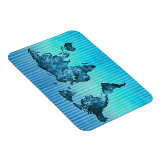 World Map | Neon Blue Stripes Magneet (Rechterzijde)