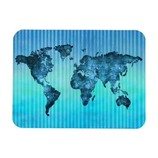 World Map | Neon Blue Stripes Magneet (Horizontaal)