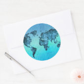 World Map | Neon Blue Stripes Ronde Sticker (Envelop)