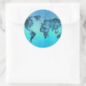 World Map | Neon Blue Stripes Ronde Sticker (Tas)