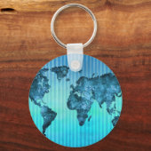 World Map | Neon Blue Stripes Sleutelhanger (Voorkant)