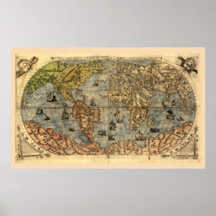 World Map Vintage Historical Atlas Poster