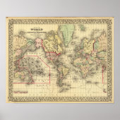 World Map with Explorers' sea routes Poster (Voorkant)