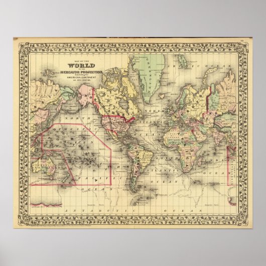 World Map with Explorers' sea routes Poster (Voorkant)
