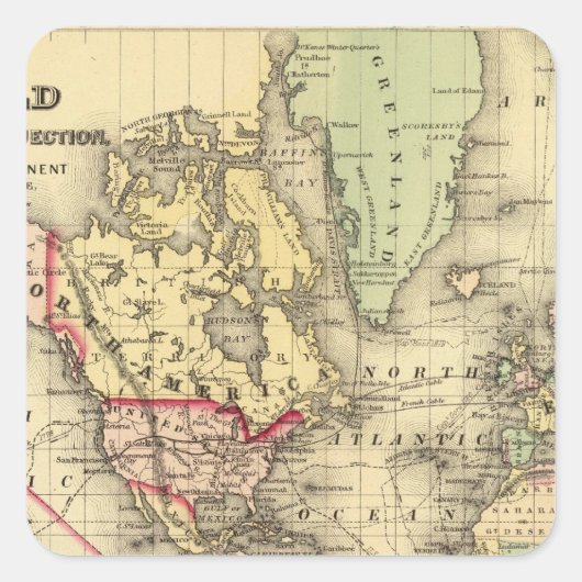 World Map with Explorers' sea routes Vierkante Sticker (Voorkant)
