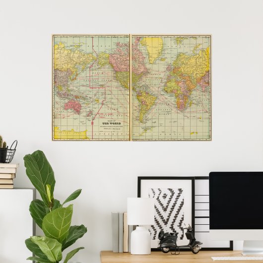 World map with shipping lanes poster (Thuiskantoor)