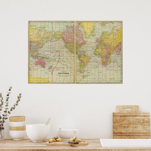 World map with shipping lanes poster (Keuken)